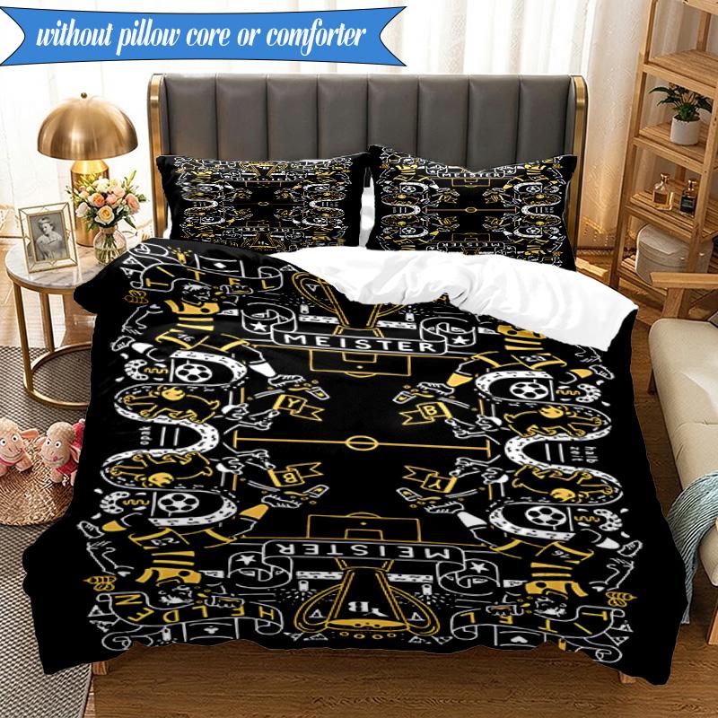 3PCS BSC Football Yellow And Black Unity Bedding Set 2D Printing (Includes 1 Duvet Cover + 2 Pillowcases Coreless), Bedroom decor,Fan gift
