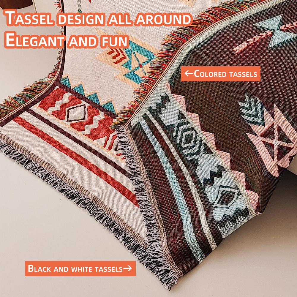 Couverture Aztèque, Couverture d'appoint Boho Surdimensionnée avec Franges, Tapisserie Géométrique Sud-Ouest, Couvertures tissées Vintage, Double-Si
