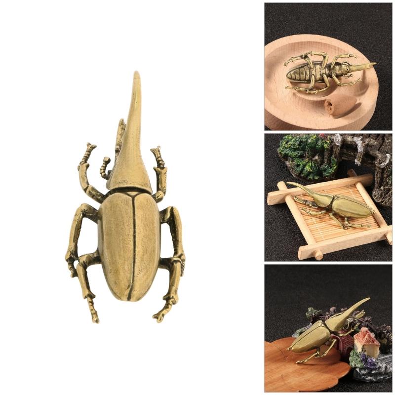 Antique Bronze Brasses Insect Ornament Rhinoceros Scarab Miniature Figurine Home Dekstop Decors Accent Paperweight Gift