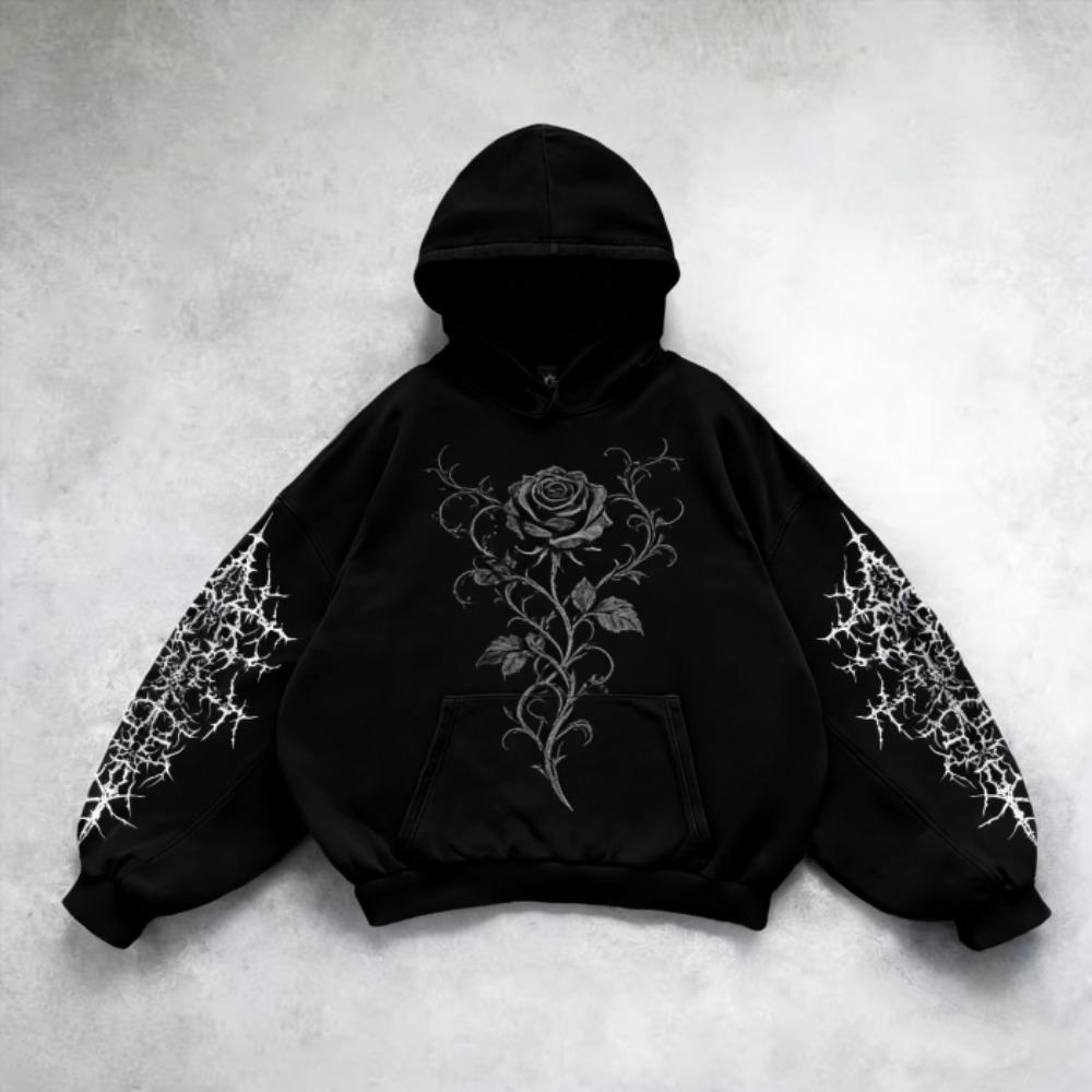 Černé Mikiny s Vintage Potiskem Módní Pánské Dámské Oversized Dlouhý Rukáv Pulovr Ležérní Mikiny Mikina Oblečení