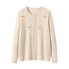 Women's 100% Pure Cashmere Embroidered Round Neck Cardigan - New Style Solid Color Knit Sweater Coat