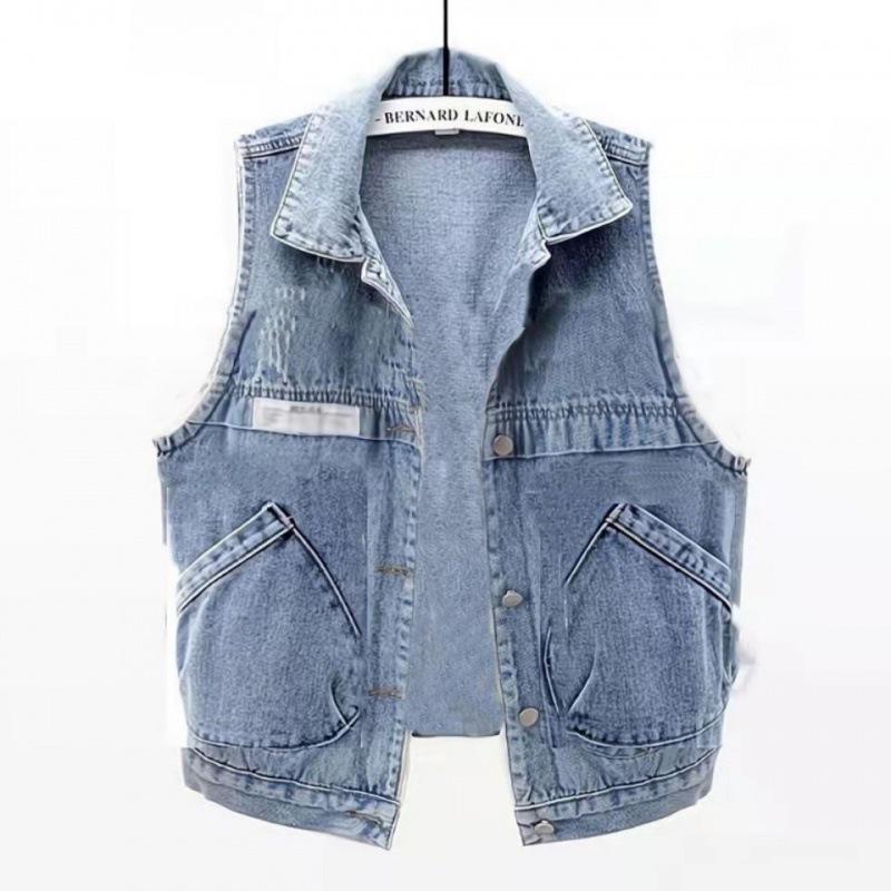 Dámská módní džínová vesta 2024 - krátký jarní/podzimní kardigan