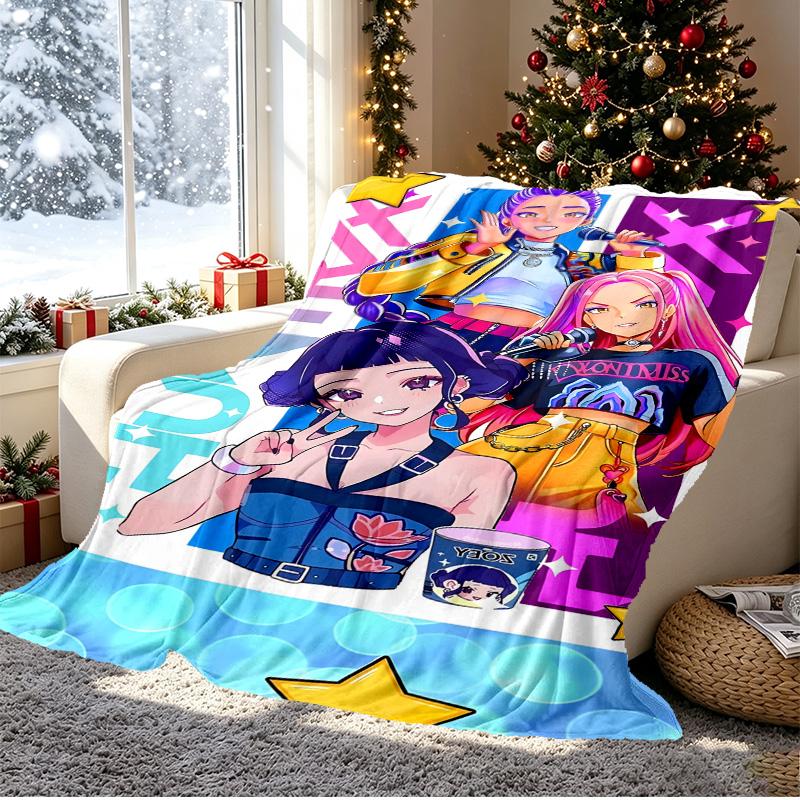 KPop Demon Hunters Pattern Blanket for Home Decoration, Bed, Sofa, Car Travel, Camping, Suitable for All Seasons, Birthday Christmas Gift