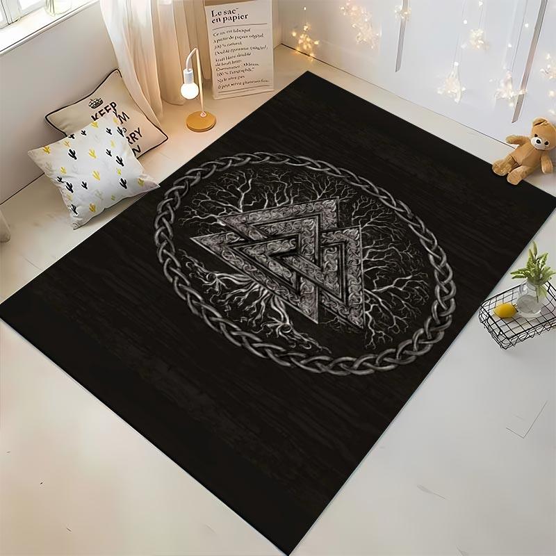 Viking Inspired Geometric Knot Design Black Carpet for Home Decor Suitable for use as an anti-slip for living room bedroom sofas