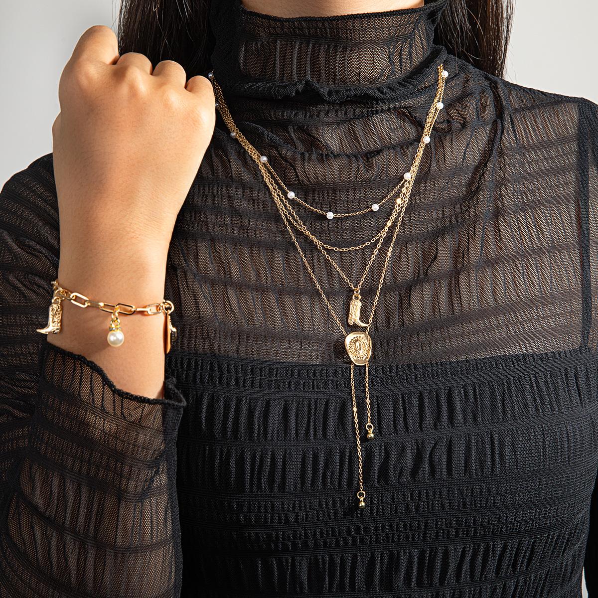 3 Western style denim hat, boot pendant bracelet, long tassel Y-shaped women s jewelry set