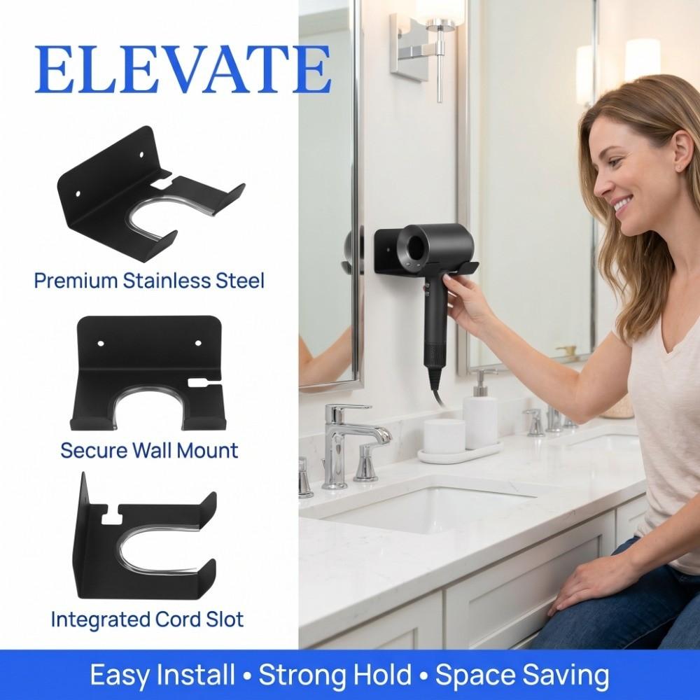 Carbon Steel Hair Dryer Rack Wall Mount Blow Dryer Rack Organizer Hair Dryer Holder Bathroom