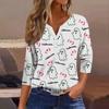 Women's T Shirt Tee Print Button 3/4 SleeveDaily Weekend Fashion Basic V- Neck Regular Top