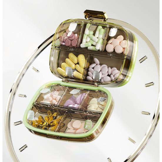 Pill Box Compact Weekly Pill Organizer with Sealing System Moisture-Proof Container Separate Compartments Pill Dispenser for Morning Noon Evening