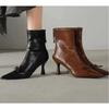 New Style Fashion Women High Heel Short Leather Boots Female Pointed Thin Heel Boots Ladies Ankle Short Boots  Mujer