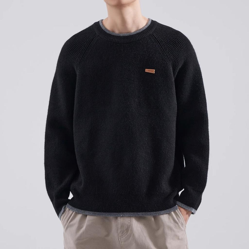 New sweater men's winter trendy brand heavy round neck autumn and winter loose casual lazy wind shoulder sleeve knitted sweater