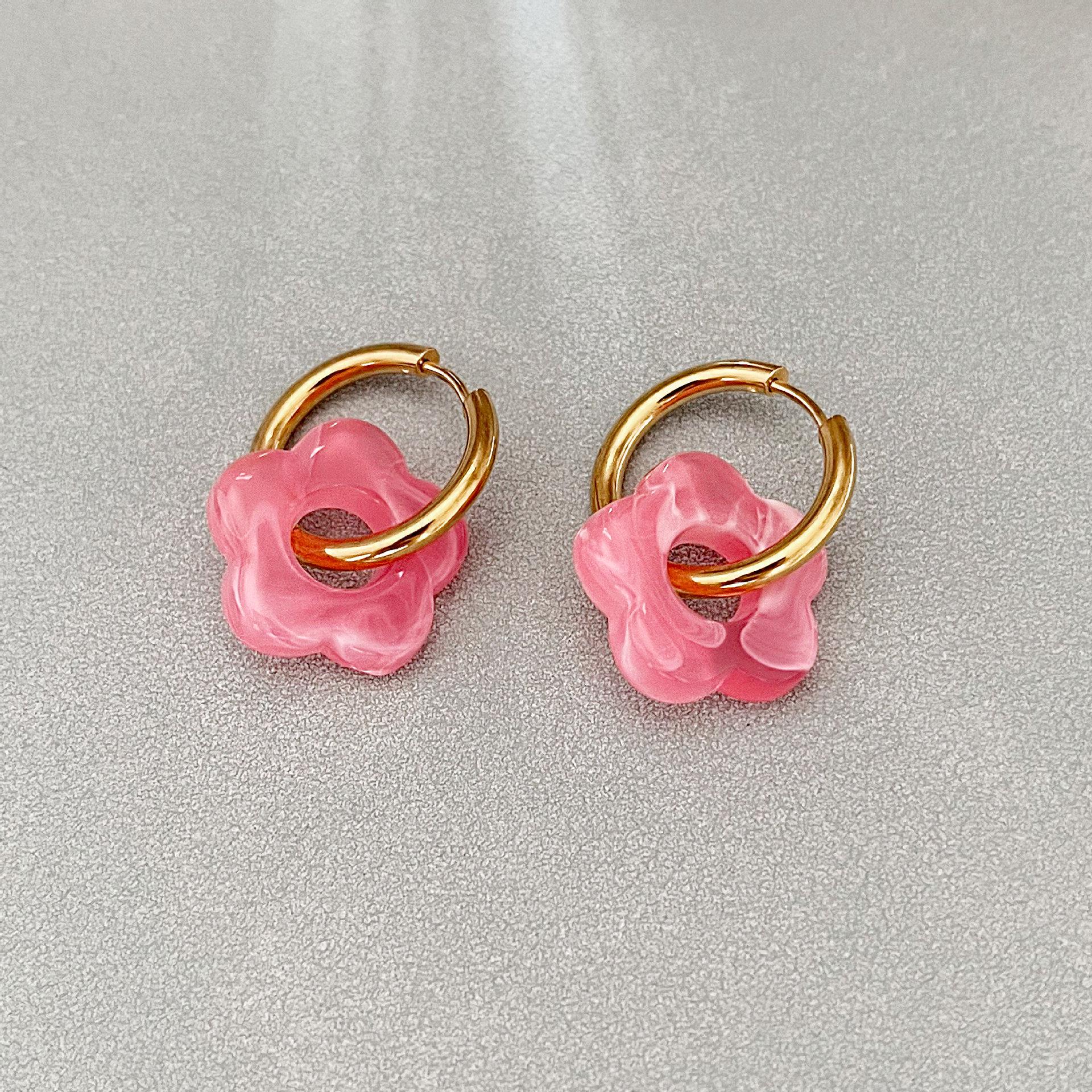 

Позолоченные 18-каратным золотом серьги-кольца с разноцветными цветами - Ретро украшения из нержавеющей стали для женщин. розовый