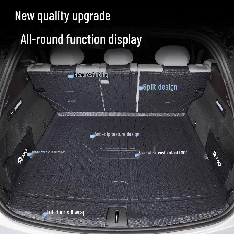 Compatible with 25 NIO ES6 models: TPE trunk mat, tailgate mat, door sill mat, and trunk cover.