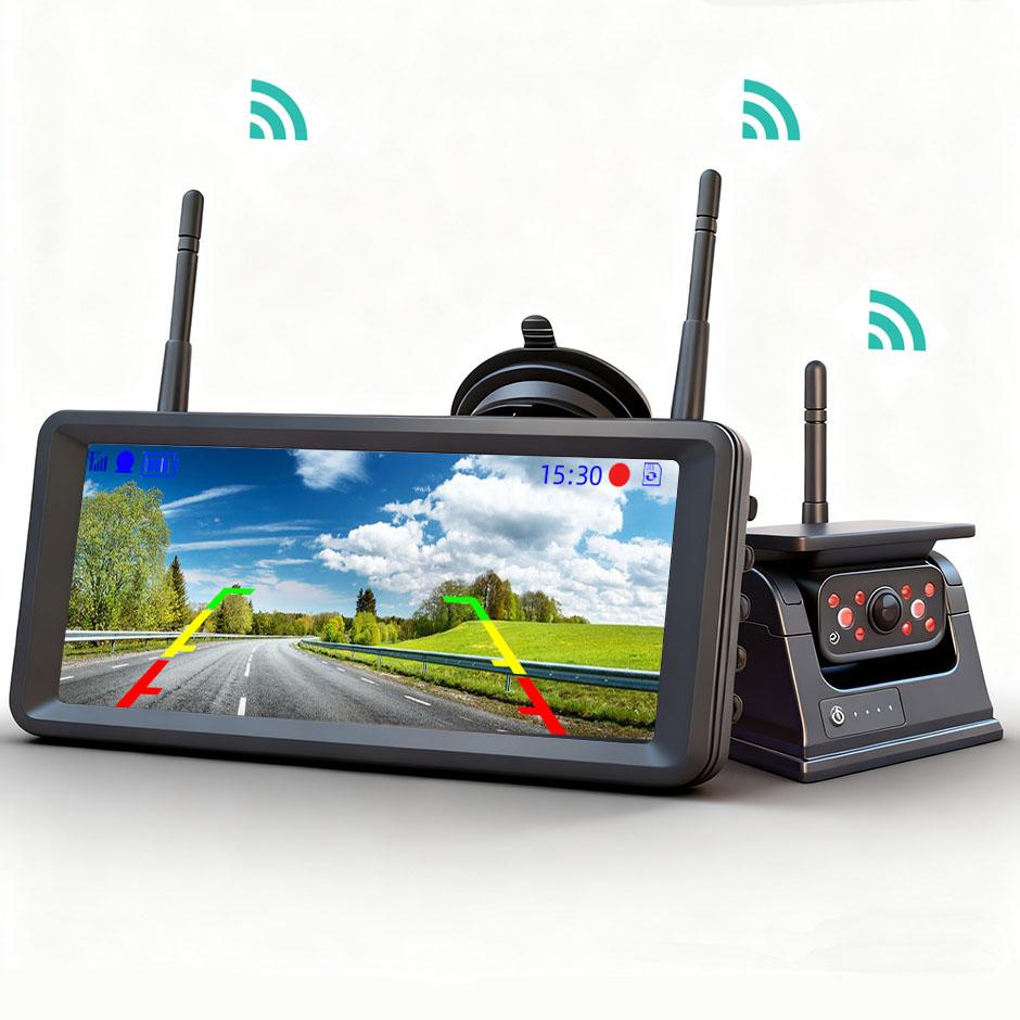 HD Wireless Solar Powered Energy Magnet Reverse Backup Camera with 7" Rear View DVR Recording Monitor for Camper/Truck/Trailer