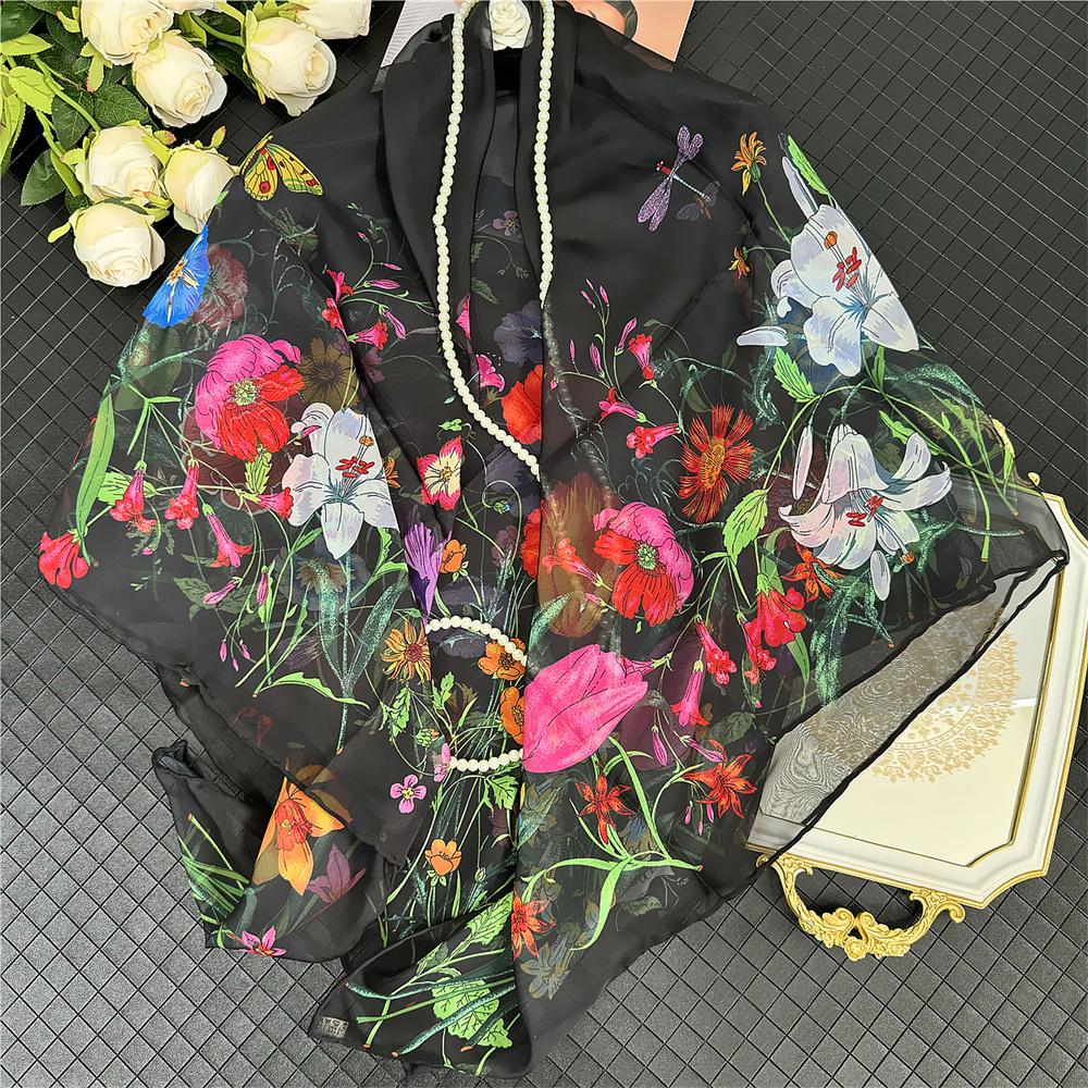 POBING Silk Cashmere Scarf Women Hand Rolled Shawls Fashion Printed Square Scarves Wraps Lady Bandana Big Hijabs Female Foulards