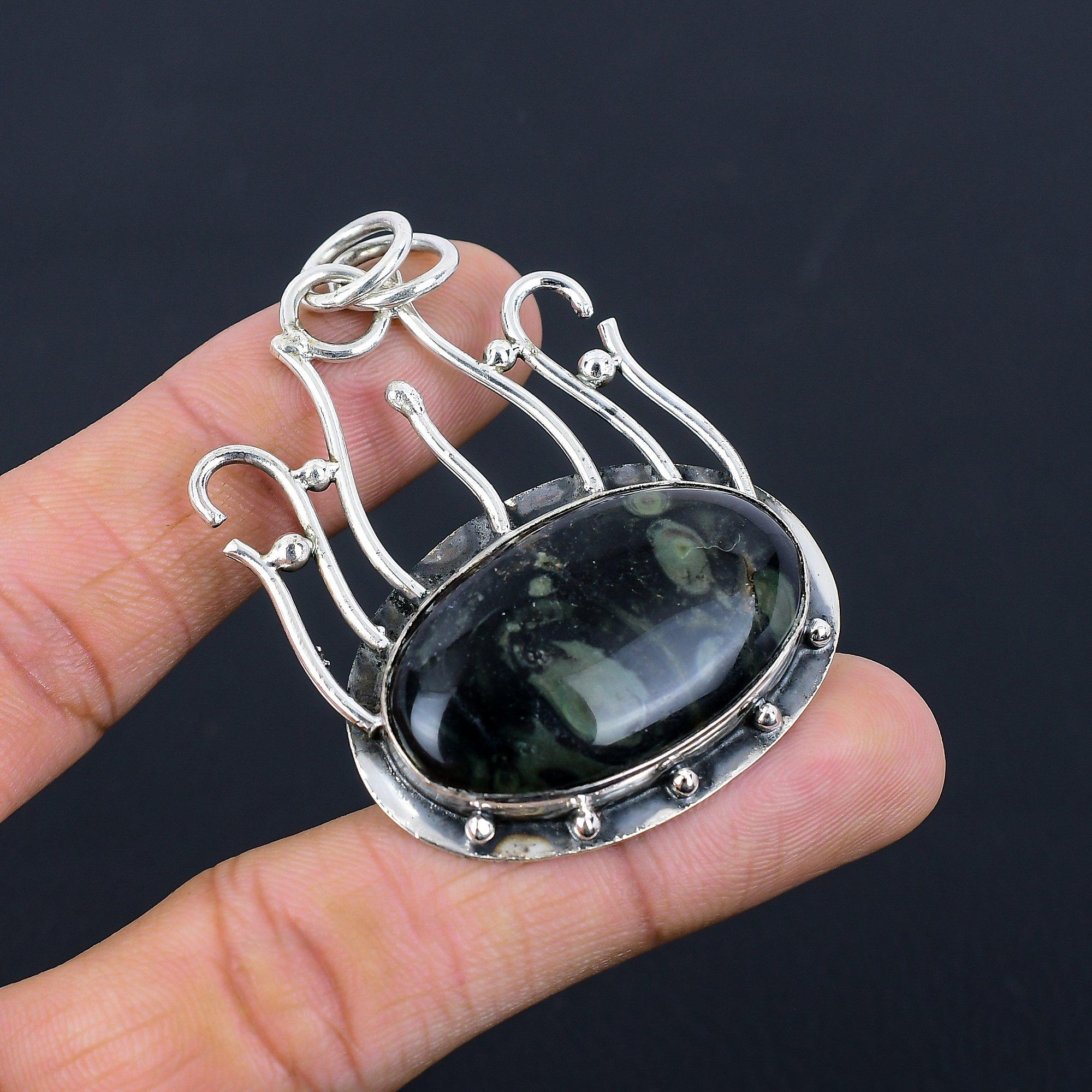 Halloween Deal Natural Kambaba Jasper Boho Wedding Pendant 925 Sterling Silver