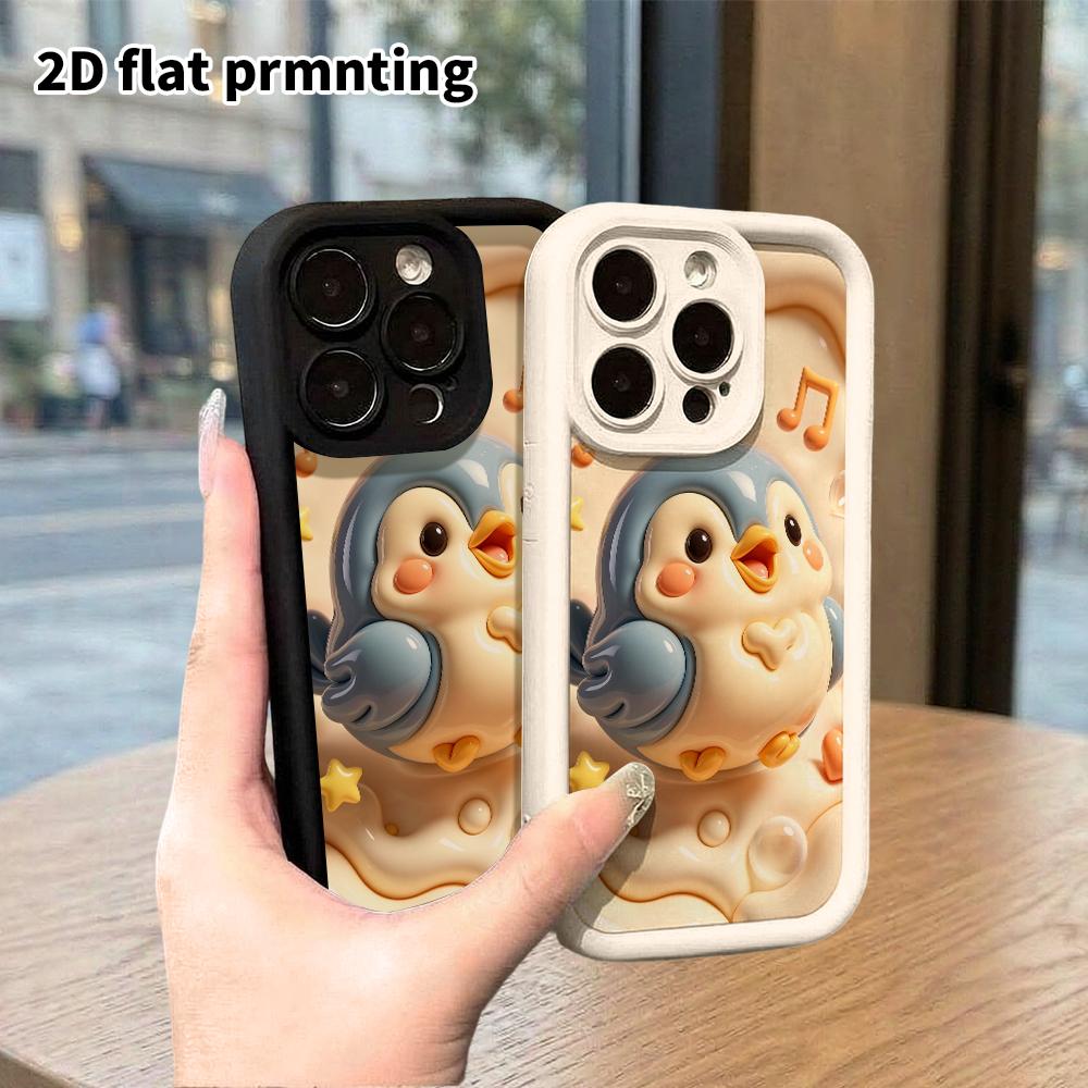 Phone Case: 2D flat design suitable for iPhone 18 17 16 15 14 13 Pro protective case, Singing little penguin, perfect Christmas and Halloween holiday 