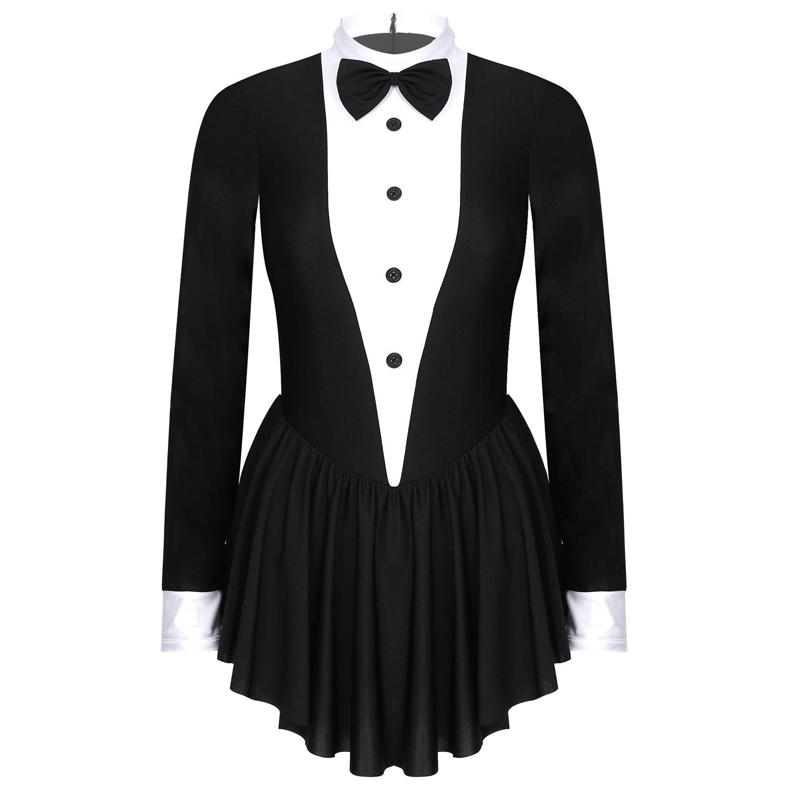 

Женское платье для ролевых игр в стиле смокинга, контрастный цвет, бант, пуговицы, длинный рукав, оборка, подол, костюм официантки для выступлений S чёрный