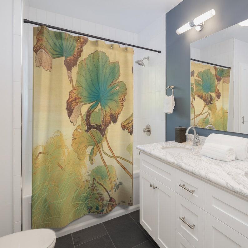 Tonnika Chen Lotus Flower Japanese Art Shower Curtain - Colorful Botanical Boho Bath Decor