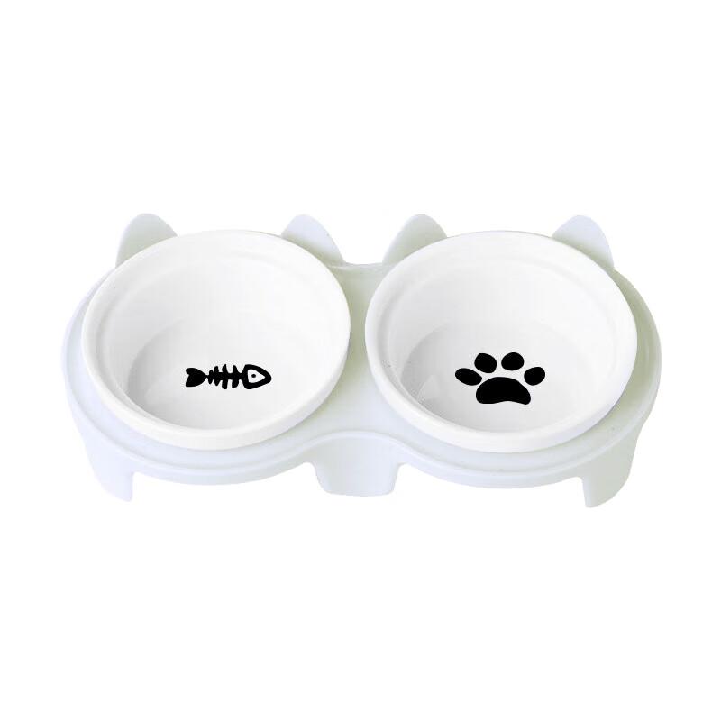 Tilted Double Ceramic Pet Bowl with Stand CN plug (adapter included)