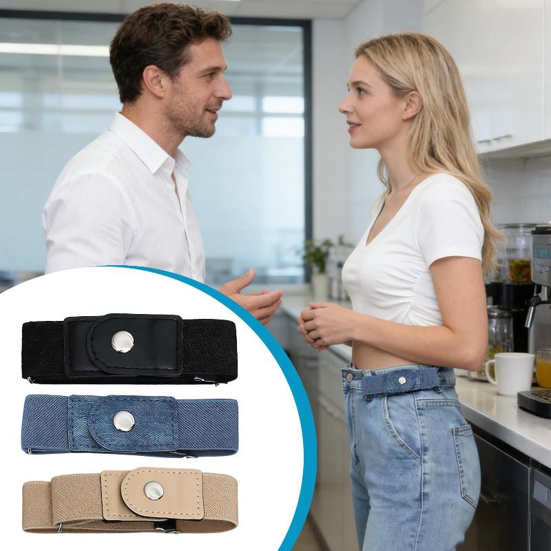 Adjustable Elastic No Buckle Belt Buckle Free Comfortable Stretch Waistband Invisible for Jeans Dresses Work and Casual Wear