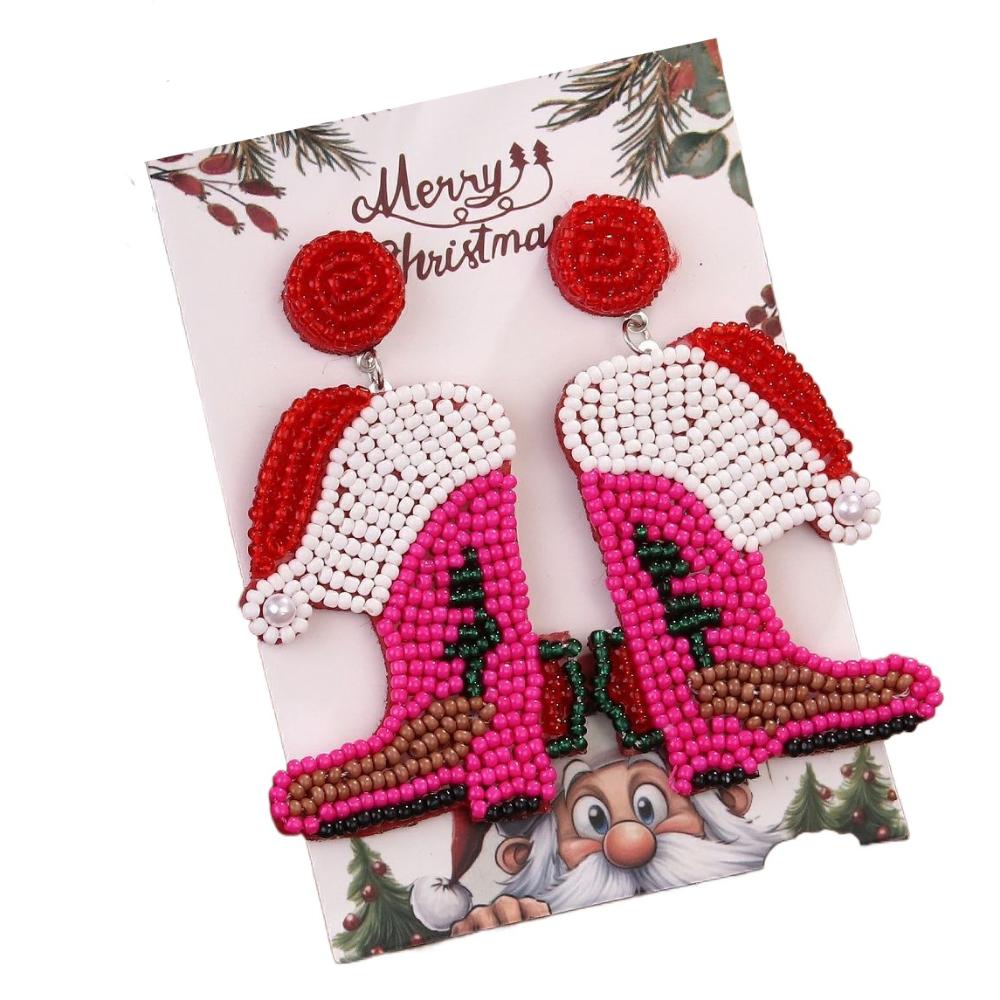 Xmas Handmade Beaded Ear Drop Sweater Boots Ear Stud Vintage Merry Christmas Earrings  New Year