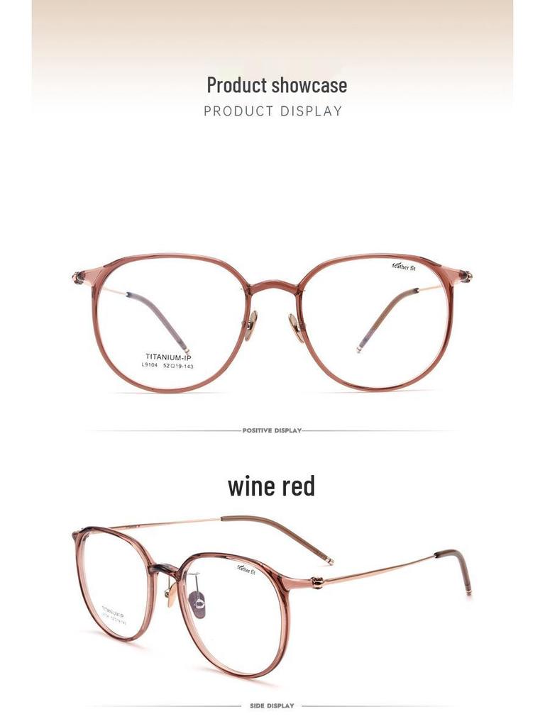 Women's Korean-Style Ultralight Full Rim Pure Titanium Eyeglass Frames for Small Face, Model 9104 - Extra Wide Myopia Glasses