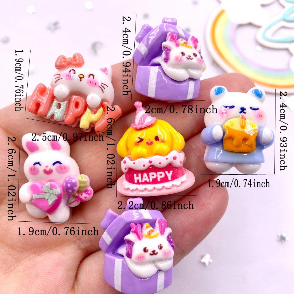 10PCS Resin Colorful Rabbit Lollipop Gift Box Cats Bear Cake Dog Flat back Figurines Scrapbooks DIY Bow Decor Accessories Crafts