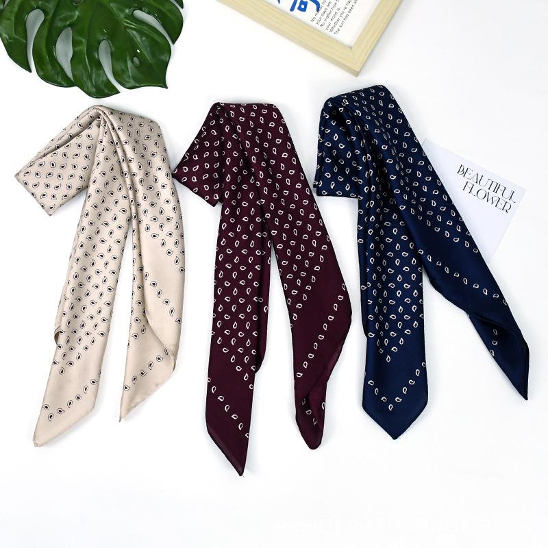 Simple Korean 71 imitation silk women's neck silk scarf, personalized burgundy polka dot cashew flower square scarf