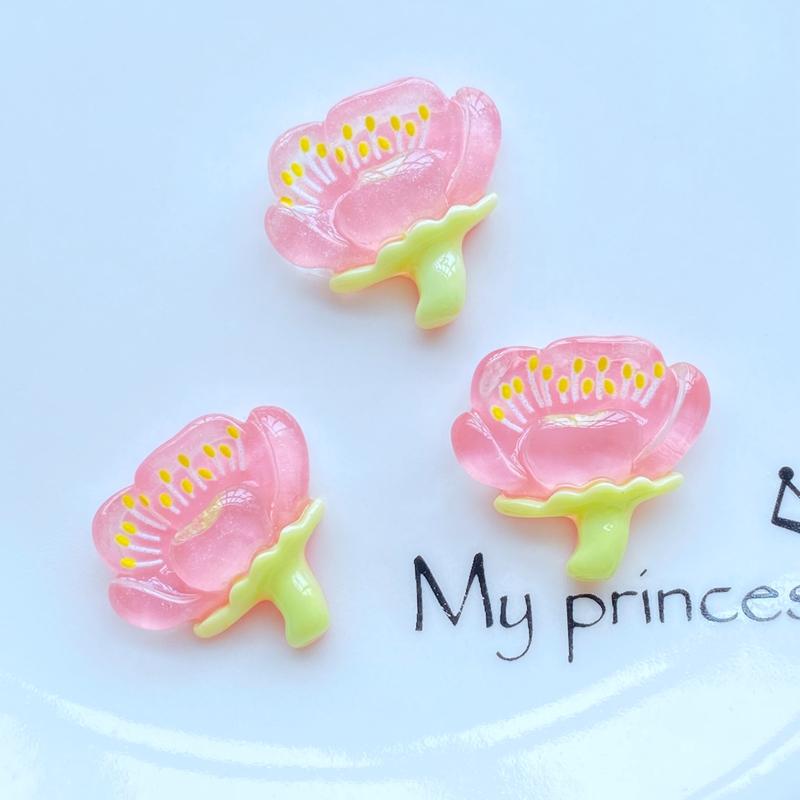 10Pcs New Cute Mini Luminous Transparent Lotus Flat back Resin Cabochons Scrapbooking DIY Jewelry Craft Decoration Accessorie