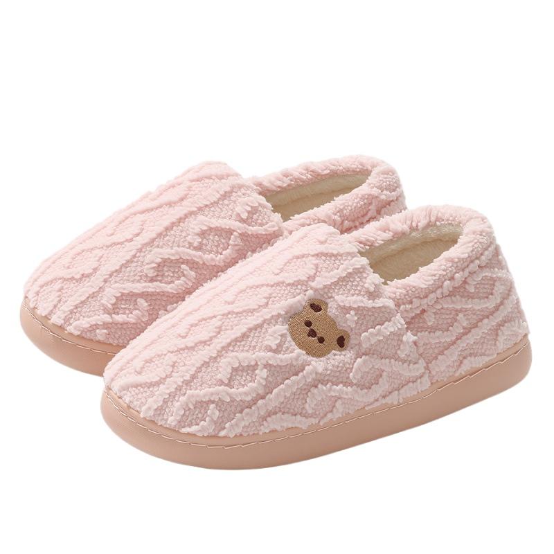 Home Cotton Slippers Women's Winter Bag with Cute Cartoon Teddy Bear Indoor Home Plush Warm Fur Slippers Men