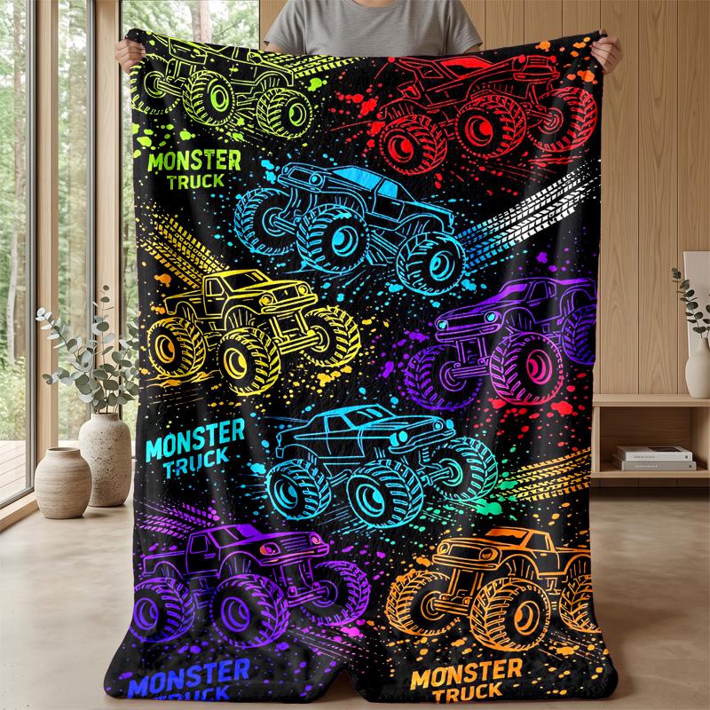 Neon Monster Trucks Theme Blanket Lightweight Warm Flannel Blanket Decorative Throw Blanket for Home Decoration