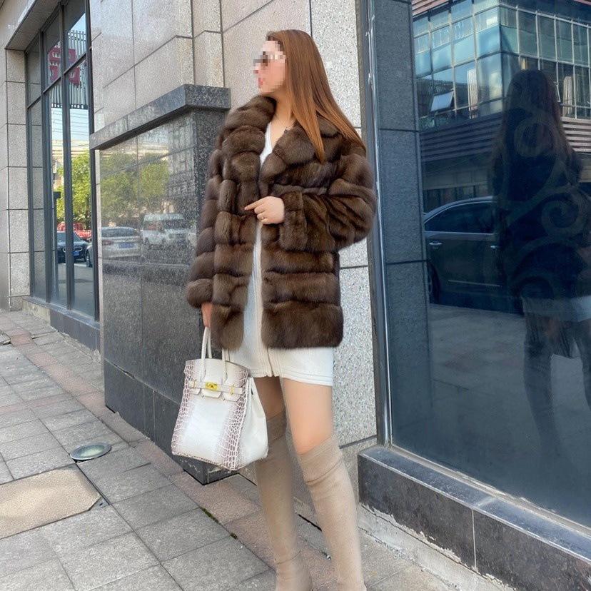 

2025 Women s Winter Luxury Faux Fur Sable Overcoat with Starry Sky Suit Collar XXL