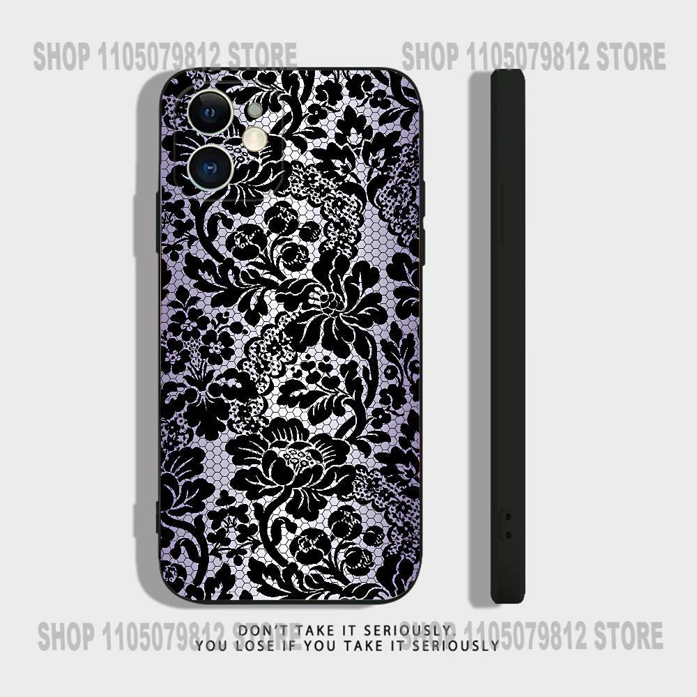 Black Lace Print New Hot Phone Case For iPhone 17 16,15,14,13,12,11,Pro,XS,Max,XR,Plus,Mini Soft Silicone Black Shockproof