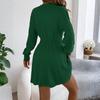 Women's Fashion Casual Twisted Knit Fitted Waist Sweater A-line Skirt Round Neck Long Sleeve Solid Color Dress