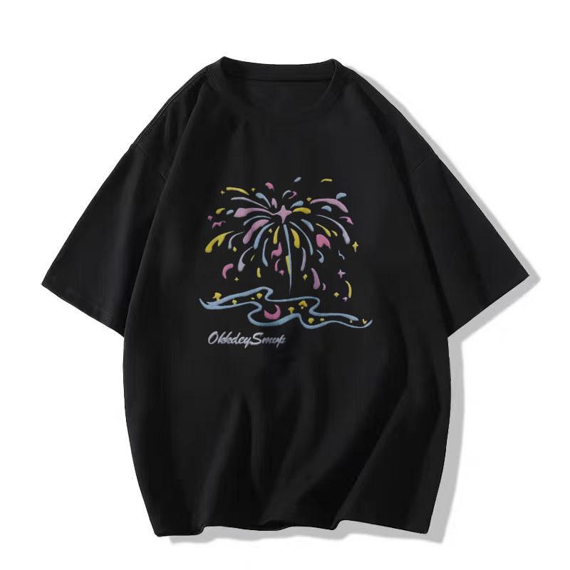 

Unisex Plus Size Retro Cotton Short Sleeve T-shirt for Couples XL (116-130 lbs) чёрный