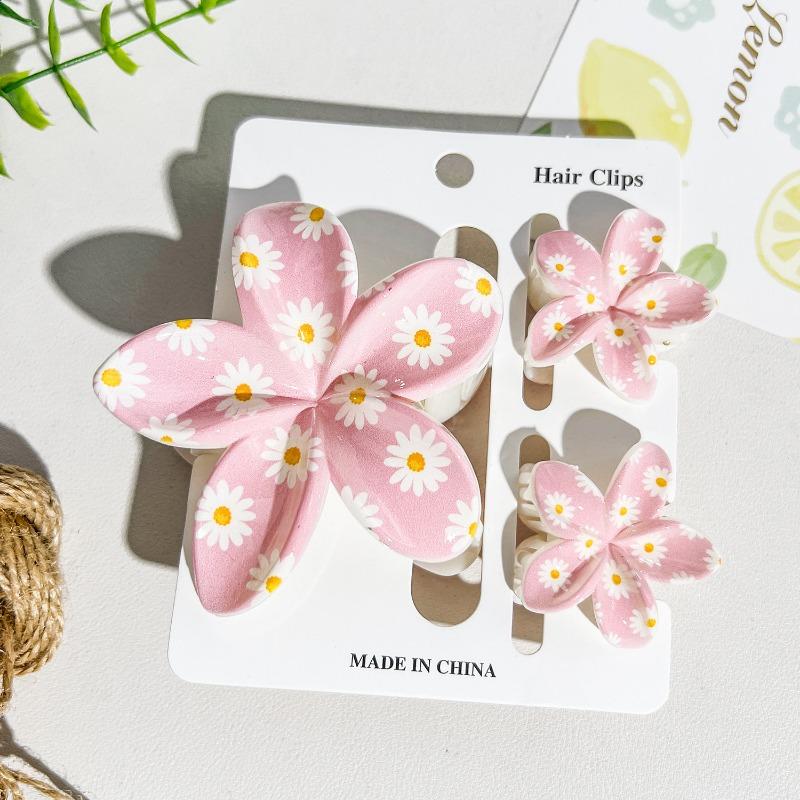 Printed Flower Clip Set High-end Seaside Vacation Flower Hair Clip Shark Clip Hair Accessory