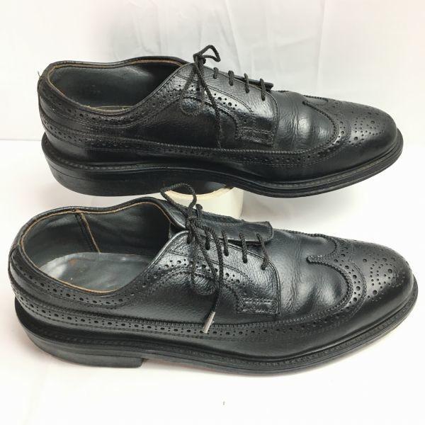 80s-90s Vintage USA Long Wingtip Business Shoes Size 9.5E 27.0-27.5 Black(USED)