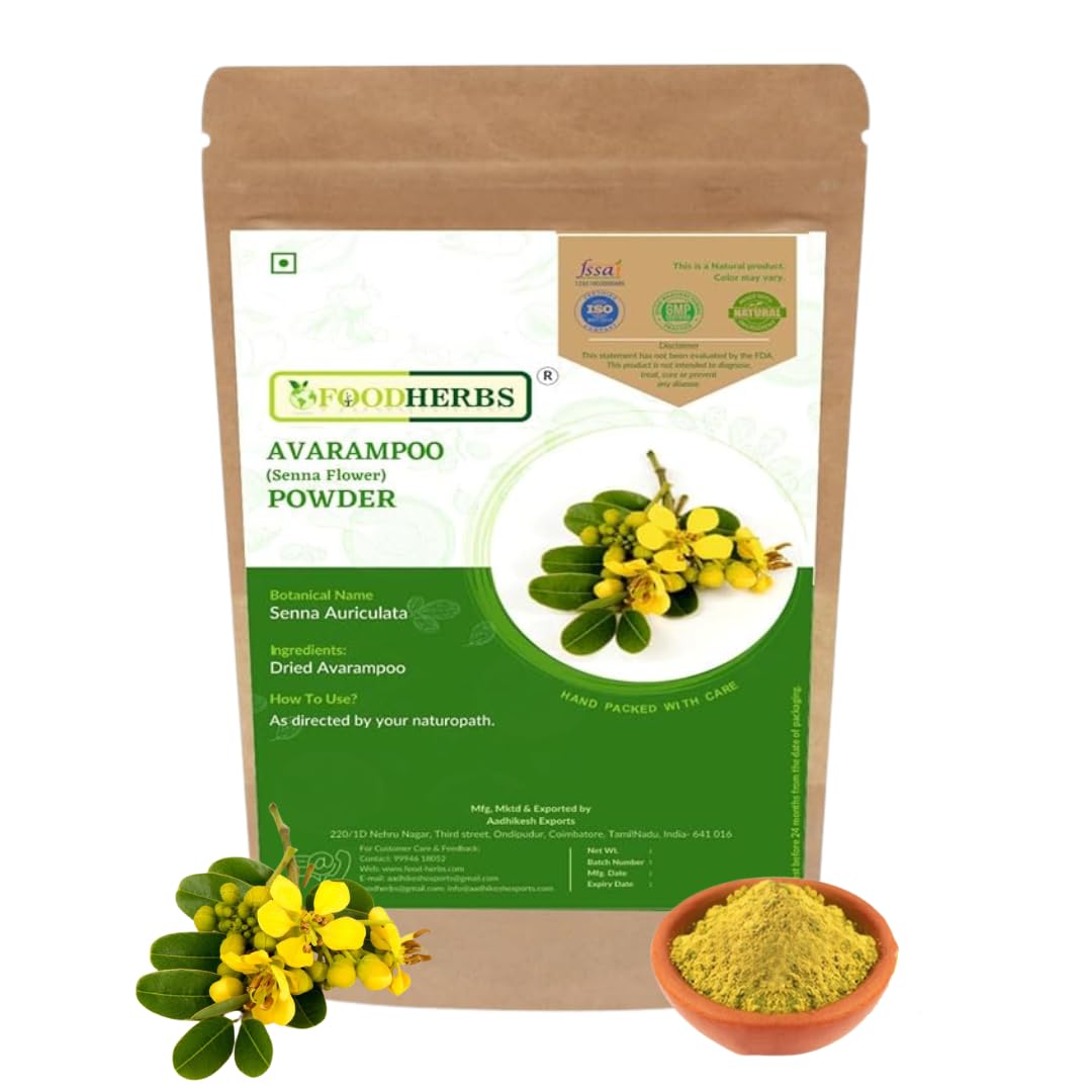 

Foodherbs Порошок Аварампу | 200 г | Чистый Порошок Цветков Сенны для Сияния Кожи, Охлаждения Тела, Очищения Крови | Аюрведическое Благополучие и Травяной Уход