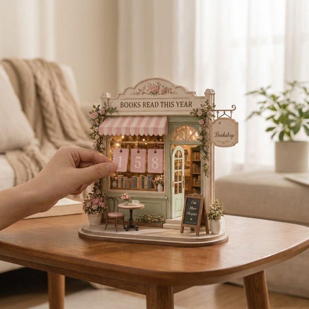 Vintage Wooden Reading Tracker 2D Flat Reading Log Decor Display  Bookshelf Decoration