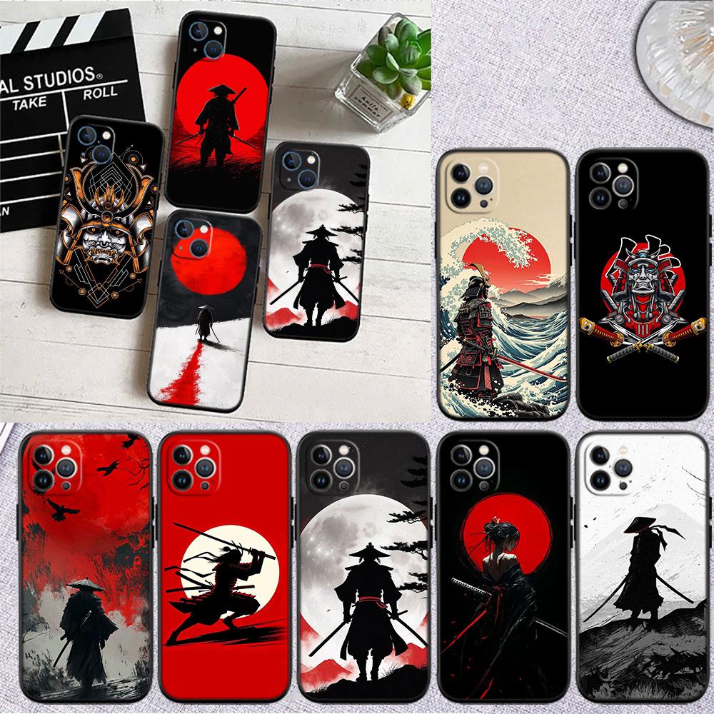 CJ70 Japan Samurai Soft Shell Phone Case for iPhone 16 15 14 13 12 Pro Max Plus Mini