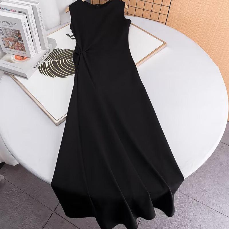 

Women s Spring/Summer Elegant Round Neck Casual Knotted Long Dress L чорний