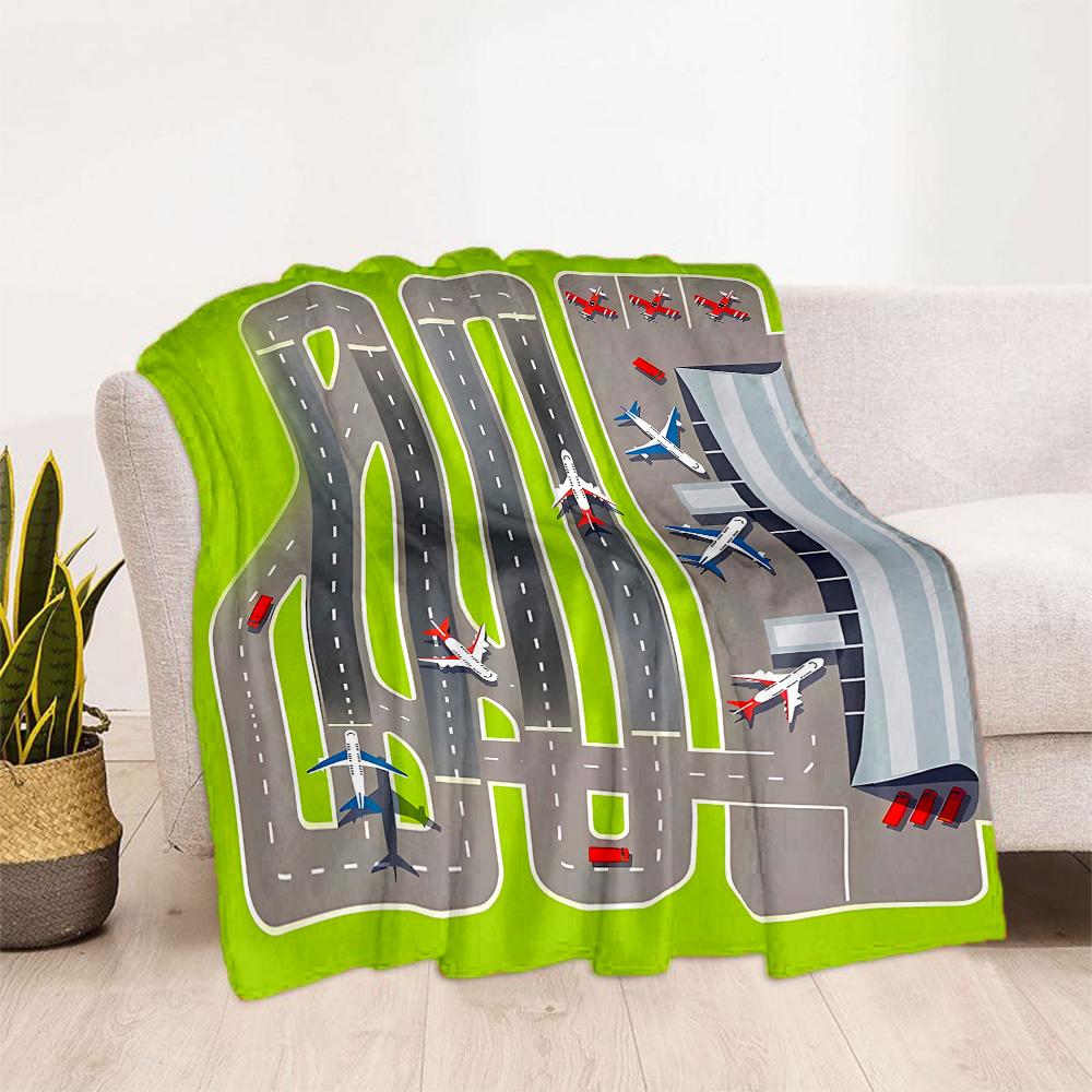 Airport Runway Design Flannel Blanket - Soft and Suitable for Sofas, Beds, Offices, Travel, All Seasons, and The Best Gift for The Holidays.