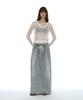 Partimento Woman Drawstring Denim Maxi Skirt_Light Blue
