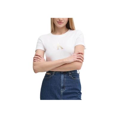 Letter Print Slim Fit Round Neck Short Sleeve T-Shirt Women Tops White J20J224982-YAF