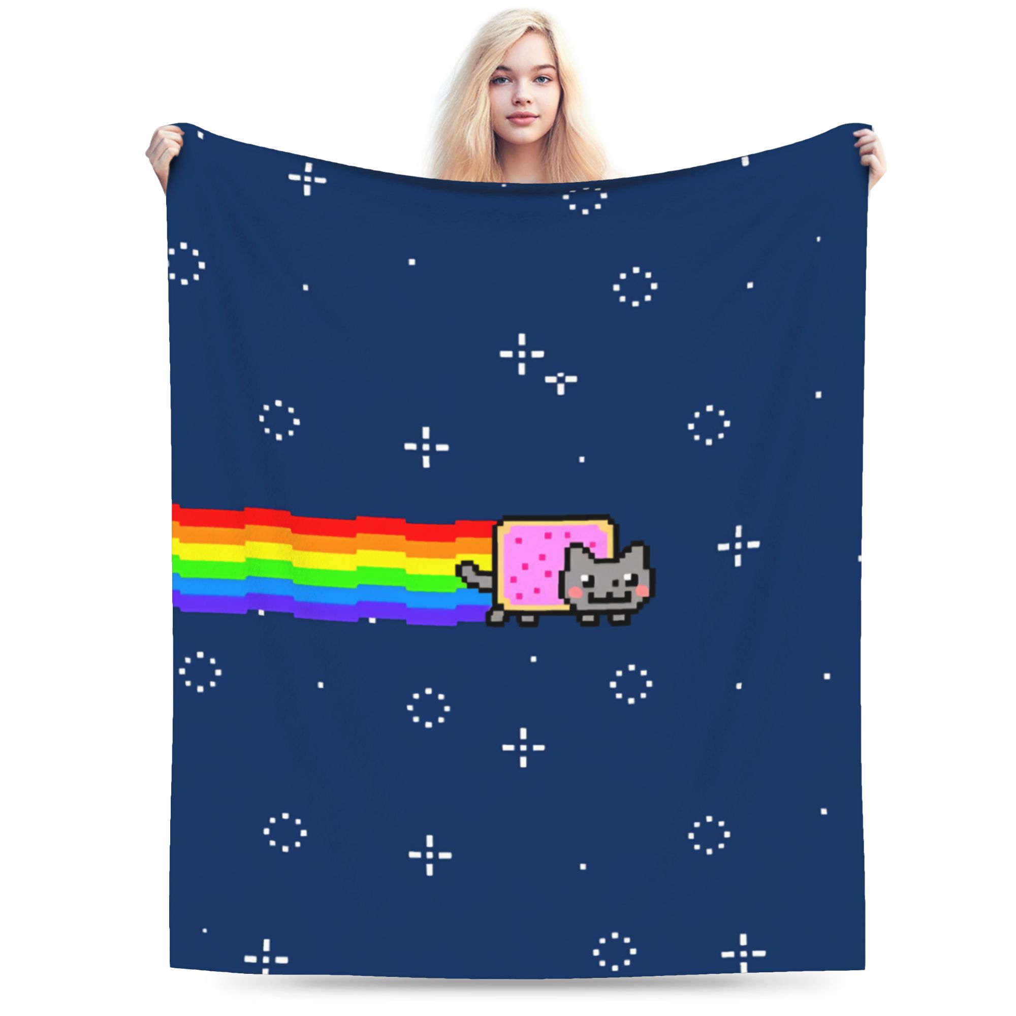 

Cat Rainbow Pixel Space Nyans Blankets Warm Fashion Plush Bedding Throws For Girls Boys Couch Bed Flannel Bedspread Bed Cover 30x40in