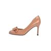 Handmade High Heel Single Shoes Evening Wear Round Toe French Polished Leather Slip-On Women's Gentle Side Empty Butterfly Knot