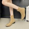 Retro Versatile Solid Color Simple Square Head Thick Heel Thin Boots Women's 2025 Autumn and Winter New Versatile Short Boots Fashion Short Boots