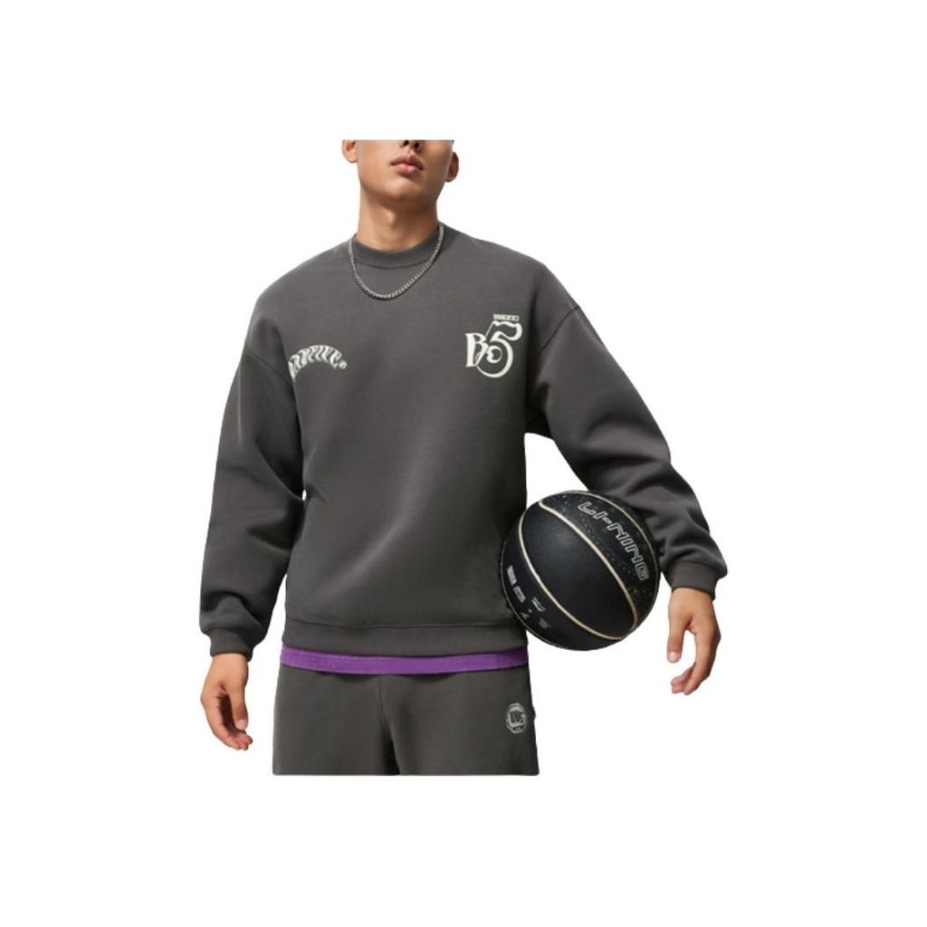 Li Ning Badfive Casual Sports Crew Neck Pullover Sweatshirt Men Sweatshirt Graphite-Grey AWDU091-6