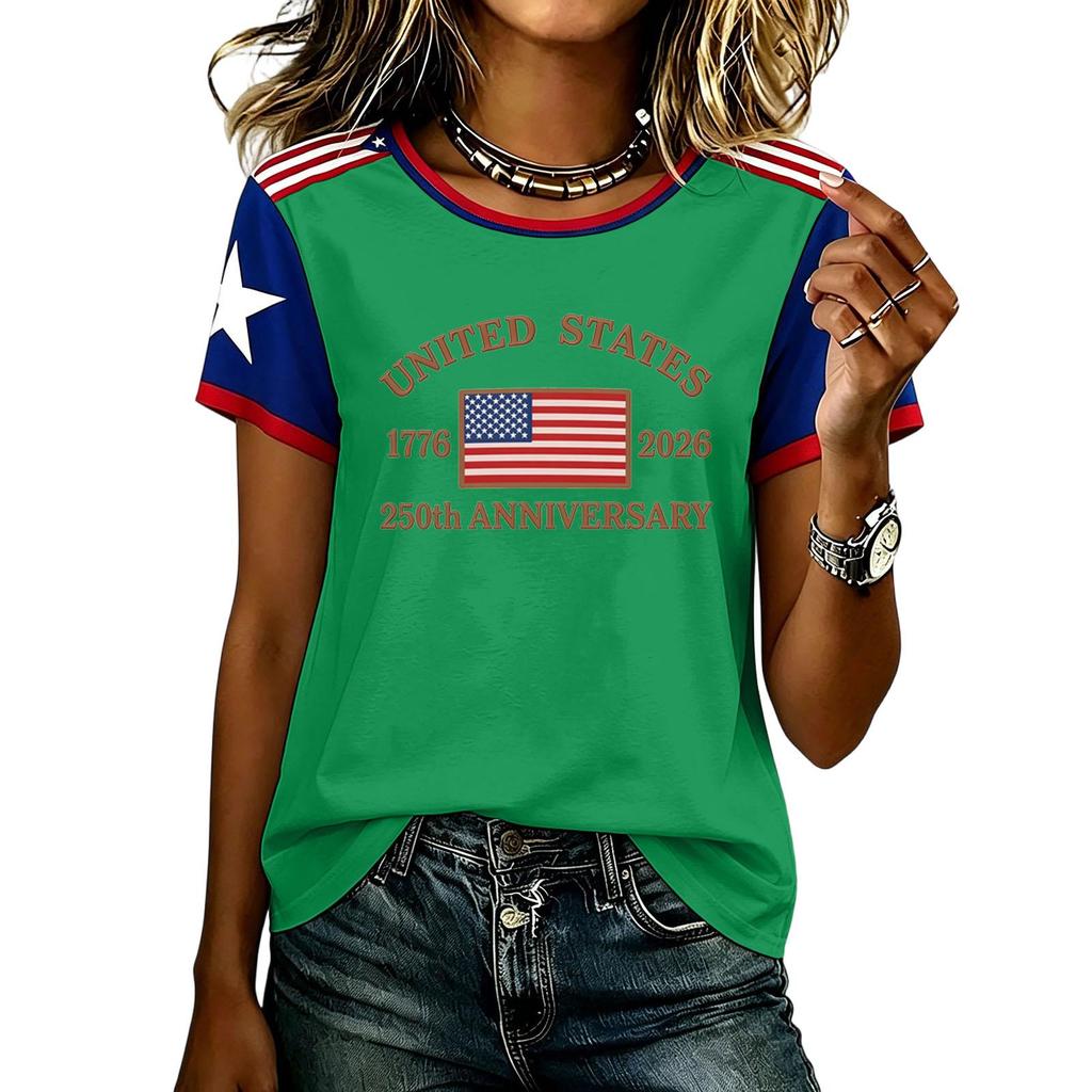 Womens Short Sleeve Crewneck T Shirt States 250th Anniversary 1776 2026 Graphic Top Casual Loose Fit Tee