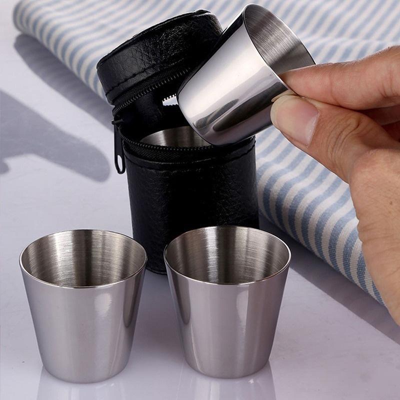 4/6Pcs Outdoor Travel Stainless Steel Cups Mini Glasses Set For Whisky Wine With Case Portable Drinkware Cup 30ml/70ml/170ml New